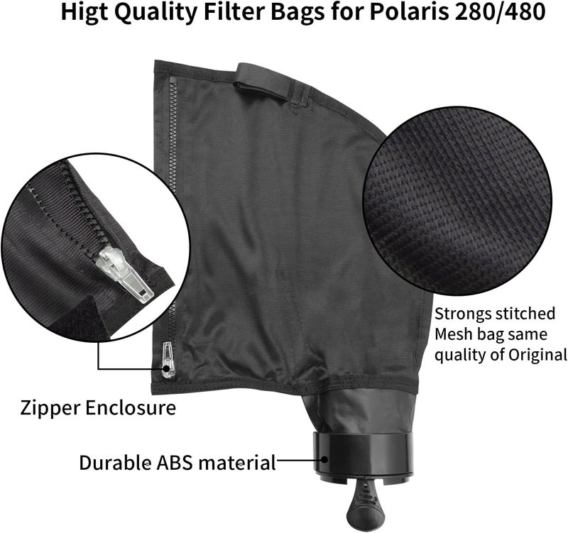 UCEDER Black Nylon Mesh Pool Cleaner Bags,All Purpose Filter Bag K13 K16 with Zipper Replacement for Polaris 280 and 480 Pool Cleaner(3 Pack) - Image 4